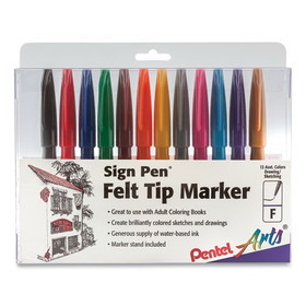 Pentel Arts PENS52012 Sign Pen Fine Point Color Marker, Extra-Fine Bullet Tip, Assorted Colors, 12/Set