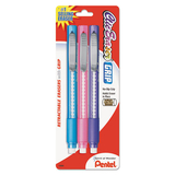 Pentel PENZE21TBP3M Clic Eraser Pencil-Style Grip Eraser, Assorted, 3/pack