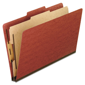 Pendaflex PFX1157R Four-Section Pressboard Classification Folders, 2" Expansion, 1 Divider, 4 Fasteners, Letter Size, Red Exterior, 10/Box