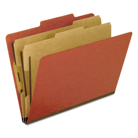 Pendaflex PFX1257R Six-Section Pressboard Classification Folders, 2" Expansion, 2 Dividers, 6 Bonded Fasteners, Letter Size, Red Exterior, 10/BX