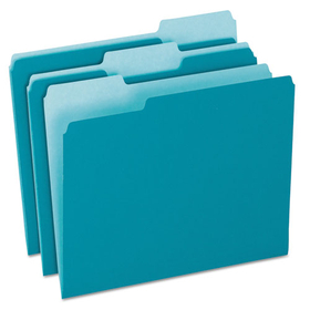 Pendaflex PFX15213TEA Colored File Folders, 1/3-Cut Tabs: Assorted, Letter Size, Teal/Light Teal, 100/Box