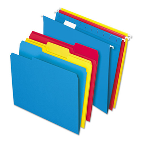 Pendaflex PFX16157 Combo Filing Kit, Letter Size, (12) 1/5-Cut Exterior Hanging File Folders, (12) 1/3-Cut File Folders, Assorted Colors