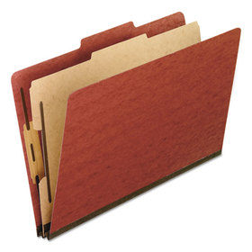 Pendaflex PFX2157R Four-Section Pressboard Classification Folders, 2" Expansion, 1 Divider, 4 Fasteners, Legal Size, Red Exterior, 10/Box