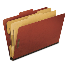 Pendaflex PFX2257R Six-Section Pressboard Classification Folders, 2" Expansion, 2 Dividers, 6 Fasteners, Legal Size, Red Exterior, 10/Box