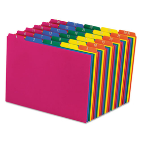 Pendaflex PFX40143 Poly Top Tab File Guides, 1/5-Cut Top Tab, 1 to 30-31, 8.5 x 11, Assorted Colors, 31/Set