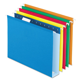 Pendaflex PFX4152X2ASST Extra Capacity Reinforced Hanging File Folders with Box Bottom, 2" Capacity, Letter Size, 1/5-Cut Tab, Assorted Colors,25/BX