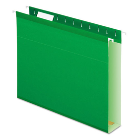 Pendaflex PFX4152X2BGR Extra Capacity Reinforced Hanging File Folders with Box Bottom, 2" Capacity, Letter Size, 1/5-Cut Tabs, Bright Green, 25/Box