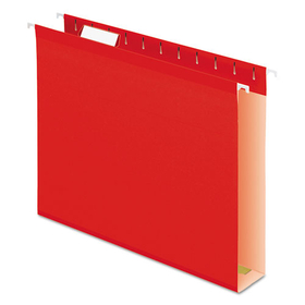 Pendaflex PFX4152X2RED Extra Capacity Reinforced Hanging File Folders with Box Bottom, 2" Capacity, Letter Size, 1/5-Cut Tabs, Red, 25/Box