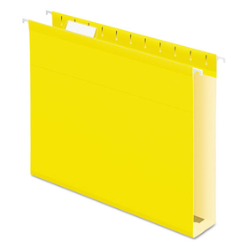Pendaflex PFX4152X2YEL Extra Capacity Reinforced Hanging File Folders with Box Bottom, 2" Capacity, Letter Size, 1/5-Cut Tabs, Yellow, 25/Box