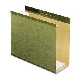 Pendaflex PFX4152X4 Extra Capacity Reinforced Hanging File Folders with Box Bottom, 4" Capacity, Letter Size, 1/5-Cut Tabs, Green, 25/Box