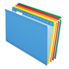 Pendaflex PFX415315ASST Colored Reinforced Hanging Folders, Legal Size, 1/5-Cut Tabs, Assorted Colors, 25/Box