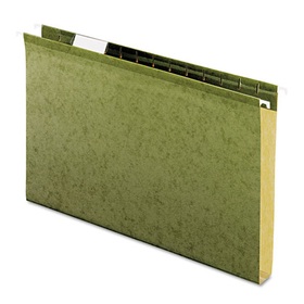 Pendaflex PFX4153X1 Extra Capacity Reinforced Hanging File Folders with Box Bottom, 1" Capacity, Legal Size, 1/5-Cut Tabs, Green, 25/Box