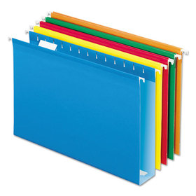 Pendaflex PFX4153X2ASST Extra Capacity Reinforced Hanging File Folders with Box Bottom, 2" Capacity, Legal Size, 1/5-Cut Tabs, Assorted Colors,25/BX