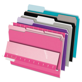 Pendaflex PFX421013ASST2 Interior File Folders, 1/3-Cut Tabs: Assorted, Letter Size, Assorted Colors: Aqua/Black/Gray/Pink/Violet, 100/Box