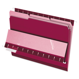 Pendaflex PFX421013BUR Interior File Folders, 1/3-Cut Tabs: Assorted, Letter Size, Burgundy, 100/Box