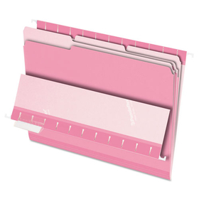 Pendaflex PFX421013PIN Interior File Folders, 1/3-Cut Tabs: Assorted, Letter Size, Pink, 100/Box