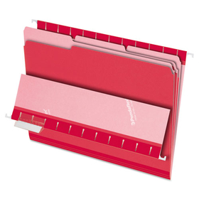 Pendaflex PFX421013RED Interior File Folders, 1/3-Cut Tabs: Assorted, Letter Size, Red, 100/Box