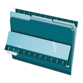 Pendaflex PFX421013TEA Interior File Folders, 1/3-Cut Tabs: Assorted, Letter Size, Teal, 100/Box