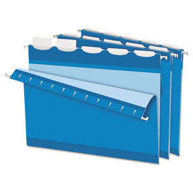 Pendaflex PFX42622 Ready-Tab Colored Reinforced Hanging Folders, Letter Size, 1/5-Cut Tabs, Blue, 25/Box