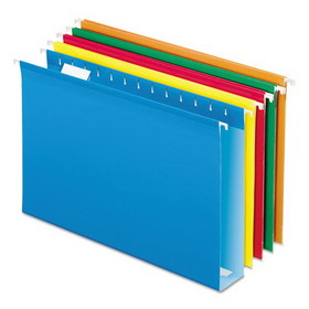 Pendaflex PFX5143X2ASST Extra Capacity Reinforced Hanging File Folders with Box Bottom, 2" Capacity, Legal Size, 1/5-Cut Tabs, Assorted Colors,25/BX