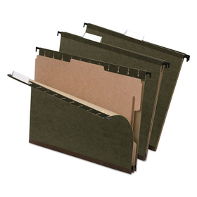Pendaflex PFX59253 SureHook Reinforced Hanging Divider Folders, 2" Expansion, 1 Divider, 4 Fasteners, Letter Size, Green Exterior, 10/Box