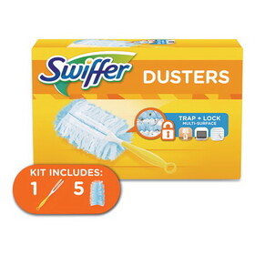 Swiffer PGC11804KT Dusters Starter Kit, Dust Lock Fiber, 6" Handle, Blue/Yellow