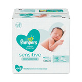 Pampers PGC19513CT Sensitive Baby Wipes, White, Cotton, Unscented, 64/Pouch, 7 Pouches/Carton