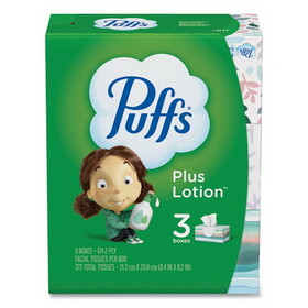 Puffs PGC39363 Plus Lotion Facial Tissue, White, 2-Ply, 124/Box, 3 Box/Pack, 8 Packs/Carton