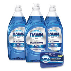 Dawn PGC49041 Platinum Liquid Dish Detergent, Refreshing Rain Scent, (3) 24 oz Bottles Plus (2) Sponges/Carton