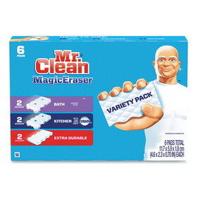 Mr. Clean PGC69523 Magic Eraser Variety Pack, Extra Durable; Bath; Kitchen, 4.6 x 2.3, 0.7" Thick, White, 6/Pack, 8 Packs/Carton