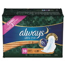 Always 95236 Ultra Thin Overnight Pads with Wings, 38/Pack, 6 Packs/Carton