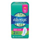 Always PGC97020PK Ultra Thin Pads with Wings, Size 2, Long, Super Absorbent, 32/Pack