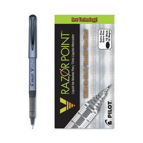 PILOT CORP. OF AMERICA PIL11020 V Razor Point Liquid Ink Porous Point Pen, Stick, Extra-Fine 0.5 mm, Black Ink, Gray/Smoke Barrel, Dozen