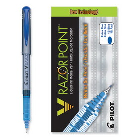 Pilot PIL11021 V Razor Point Liquid Ink Porous Point Pen, Stick, Extra-Fine 0.5 mm, Blue Ink, Gray/Translucent Blue Barrel, Dozen