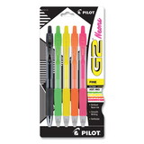 Pilot PIL14174 G2 Neon Gel Pen, Retractable, Fine 0.7 mm, Assorted Neon Ink and Barrel Colors, 5/Pack