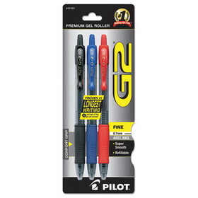 PILOT CORP. OF AMERICA PIL31023 G2 Premium Retractable Gel Ink Pen, Refillable, Assorted Ink, .7mm, 3/pack