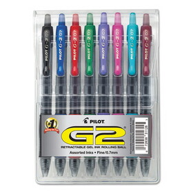 PILOT CORP. OF AMERICA PIL31128 G2 Premium Gel Pen, Retractable, Fine 0.7 mm, Assorted Ink and Barrel Colors, 8/Pack