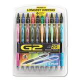 Pilot PIL31294 G2 Premium Retractable Gel Ink Pen, Assorted Ink, .7mm, 20/set