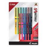 Pilot 31888 Precise V5 Roller Ball Stick Pen, Precision Point, Assorted Ink, .5mm, Dozen