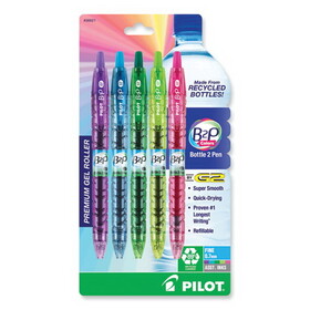 Pilot PIL36621 B2P Bottle-2-Pen Recycled Gel Pen, Retractable, Fine 0.7 mm, Assorted Ink and Barrel Colors, 5/Pack