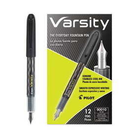 Pilot PIL90010 Varsity Fountain Pen, Medium 1 mm, Black Ink, Clear/Black Barrel