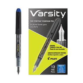 Pilot PIL90011 Varsity Fountain Pen, Medium 1 mm, Blue Ink, Clear/Black/Blue Barrel