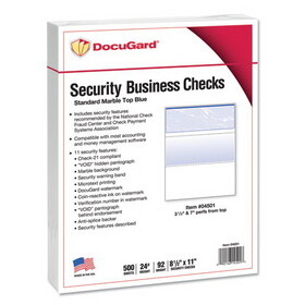 Docugard PRB04501 Security Business Checks, 11 Features, 8.5 x 11, Blue Marble Top, 500/Ream