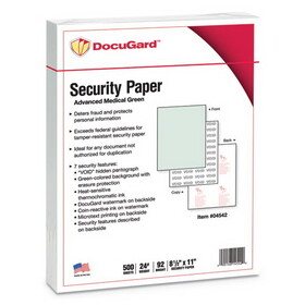 Paris Business PRB04542 Medical Security Papers, 24 lb Bond Weight, 8.5 x 11, Green, 500/Ream