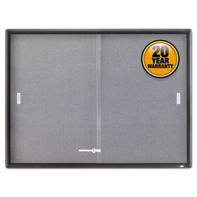 Quartet QRT2364S Enclosed Indoor Cork and Gray Fabric Bulletin Board with Two Sliding Glass Doors, 48 x 36, Graphite Gray Aluminum Frame