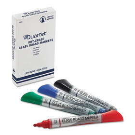 Quartet 79552-A Premium Glass Board Dry Erase Marker, Broad Bullet Tip, Assorted Colors, 4/Pack