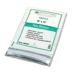 QUALITY PARK PRODUCTS QUA46197 Redi-Strip Poly Mailer, Side Seam, 10 X 13, White, 100/box