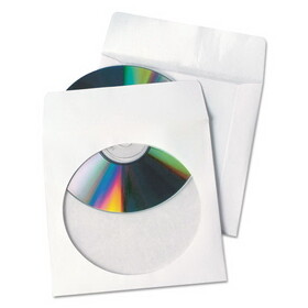 Quality Park QUA77203 Tech-No-Tear Poly/Paper CD/DVD Sleeves, 1 Disc Capacity, White, 100/Box