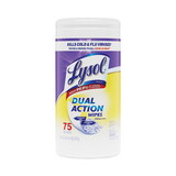 Lysol RAC81700CT Dual Action Disinfecting Wipes, Citrus, 7 X 8, 75/canister, 6/carton