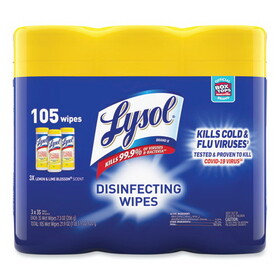 Lysol RAC82159CT Disinfecting Wipes, 1-Ply, 7 x 7.25, Lemon and Lime Blossom, White, 35 Wipes/Canister, 3 Canisters/Pack, 4 Packs/Carton